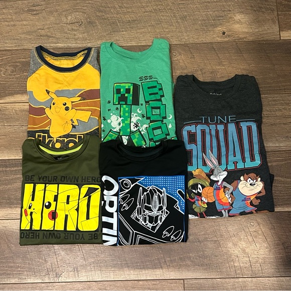 Bundle Long Sleeve Boys Size 8 Pokémon, Transformers, Minecraft & Space Jam Tops - Picture 1 of 16